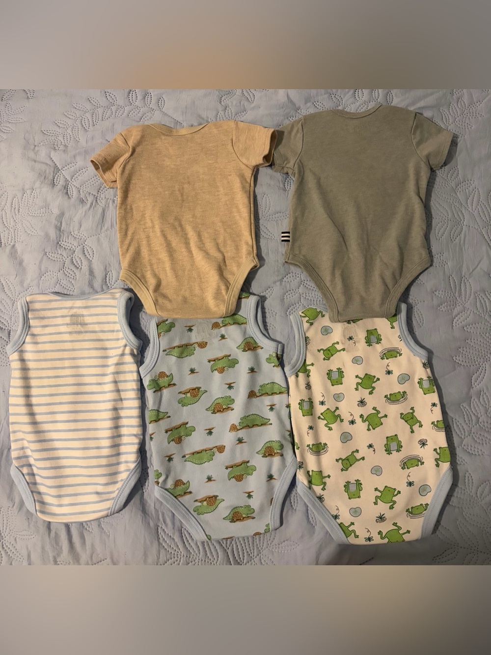 5 One-Piece Bodysuit Set - Green, Beige, Light Blue - Picture 2 of 2